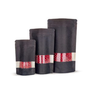 Standbodenbeutel Kraftpapier aluminiumfrei schwarz mit Sichtfenster